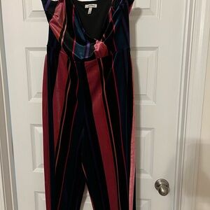 Speechless Black and Red Striped Jumpsuit with V-Neck